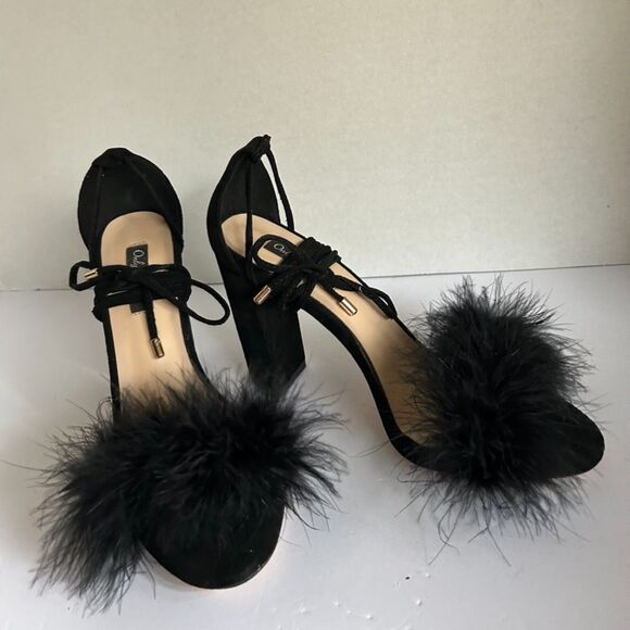 Only Maker Shoes - Only Makers, Black, Ankle Wrap, Feather Block Heel Sandals, 9